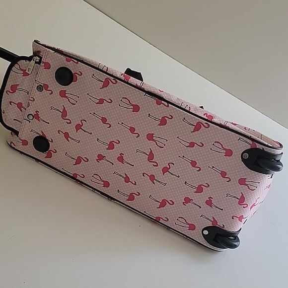 $160 LARGE NEW BETSEY JOHNSON PINK FLAMINGO CARRYON ROLLING TRAVEL BAG BLACK NWT - Picture 13 of 14